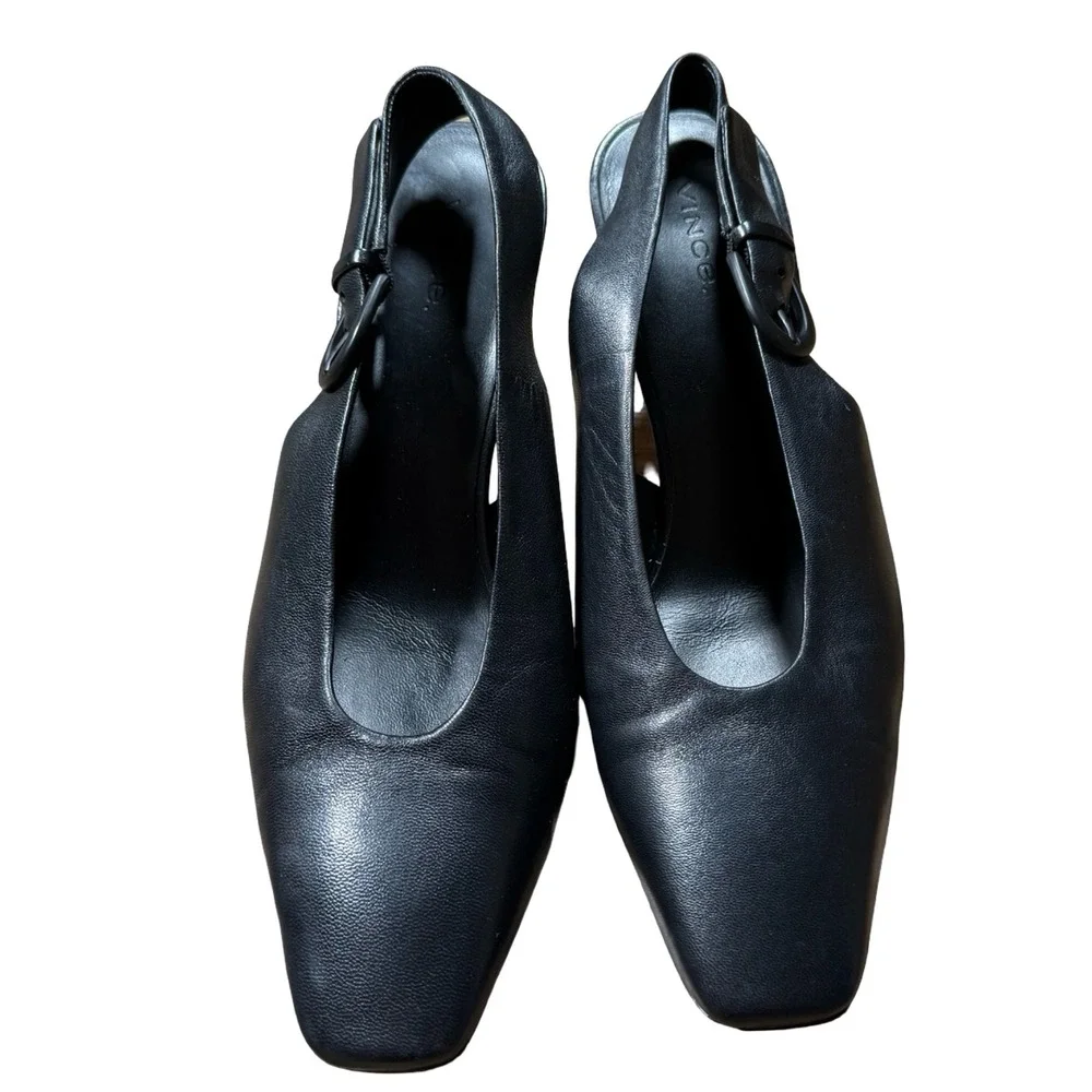 Vince Black‎ Leather Square Toe Slingback Pumps Heels Womens Size 9M 40